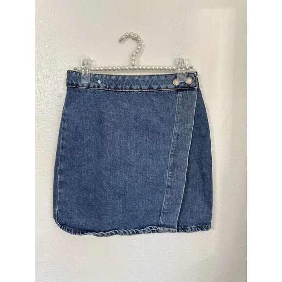 Asos Denim Wrap Skirt Women Blue Jean Size 4 - Picture 2 of 9